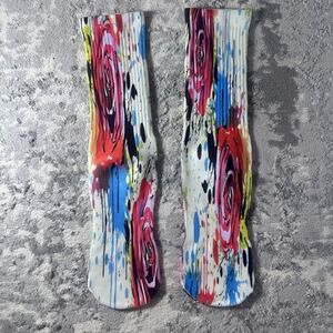 Abstract Floral Paint Splatter Crew Socks Multicolor Artistic Streetwear Design